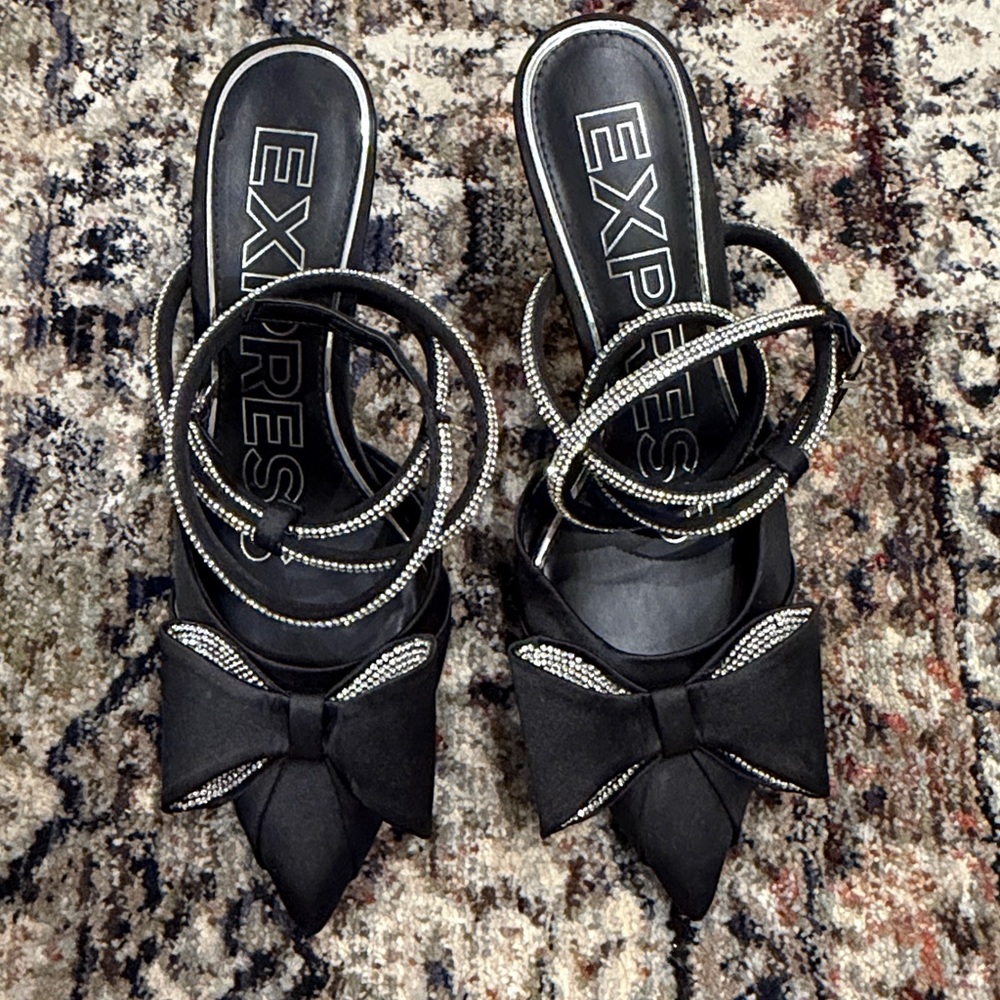 Express Black Heels with Rhinestone Details - Picture 2 of 3